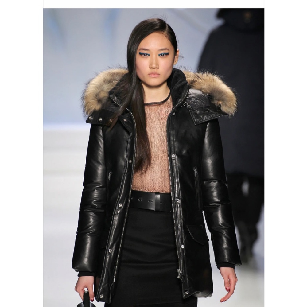 Mackage lamb leather runway Black Puffer Jacket with raccoon Fur Trim